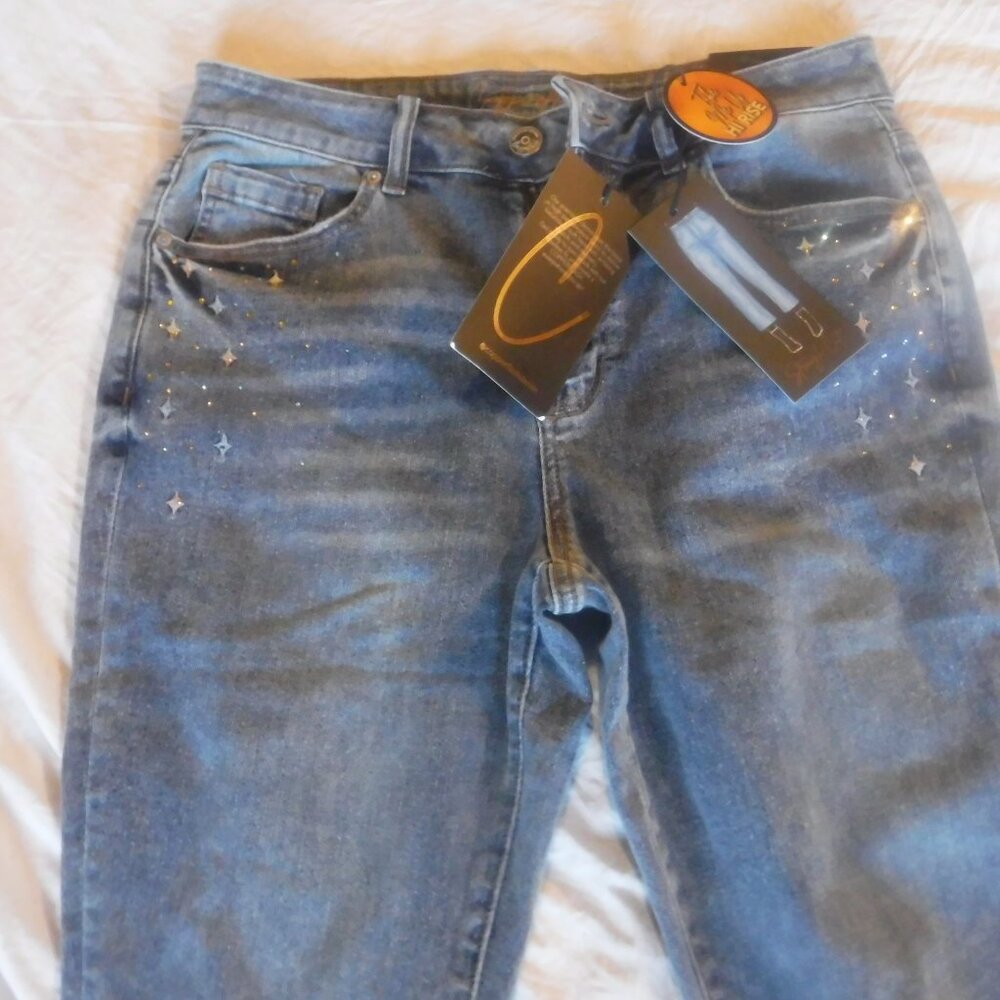 Copper Hash Premium denim star Embroidered Jeans high rise Straight Curvey SZ 6